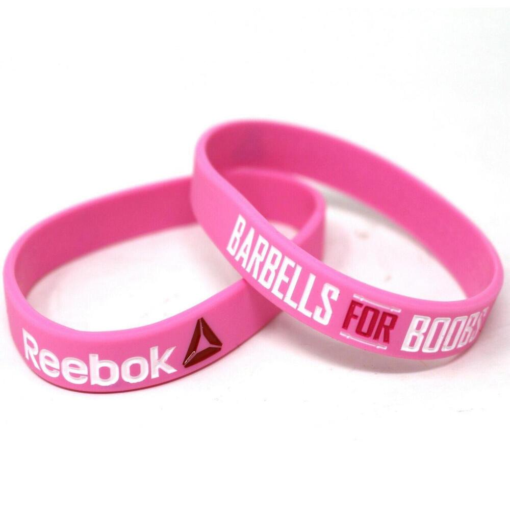 2 Reebok Barbells For Boobs Breast Cancer Awareness Pink Bracelet Writband